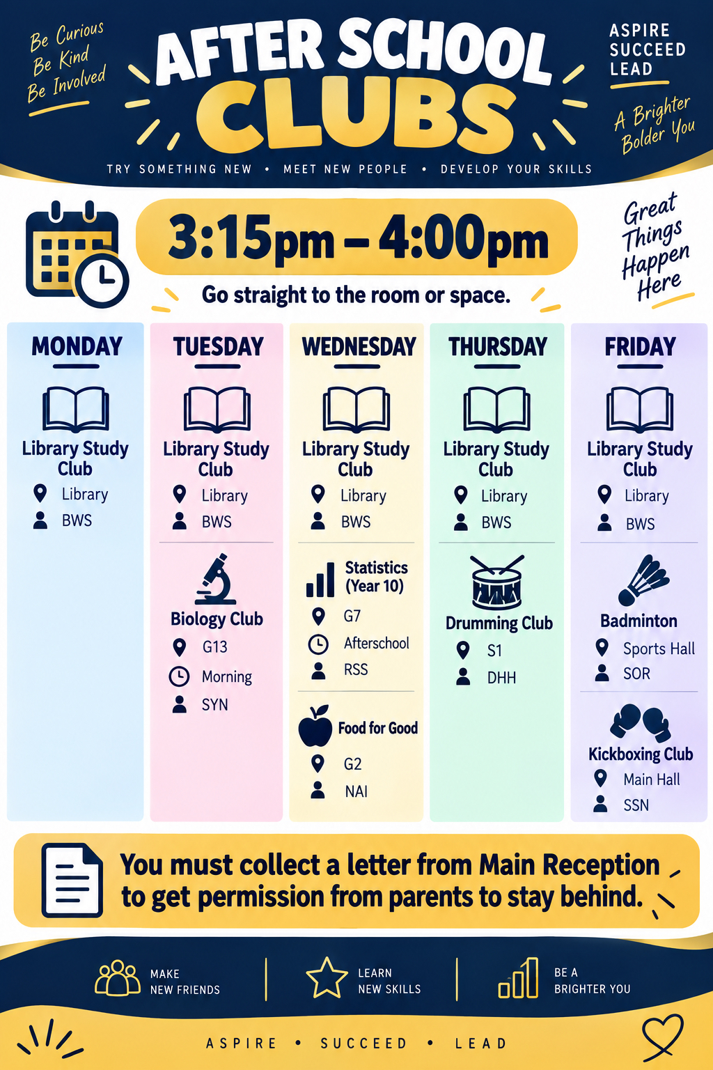 Enrichment clubs Lunchtime